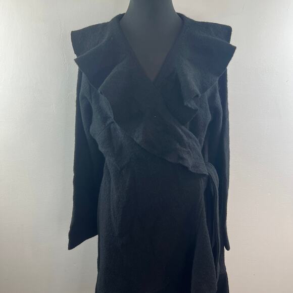 Fenn Wright Manson Black Wrap Cardigan Sweater Wool Knit Ruffle Duster Size 2X - Picture 4 of 8